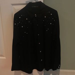 ZARA Black Blouse w/ pearl accents